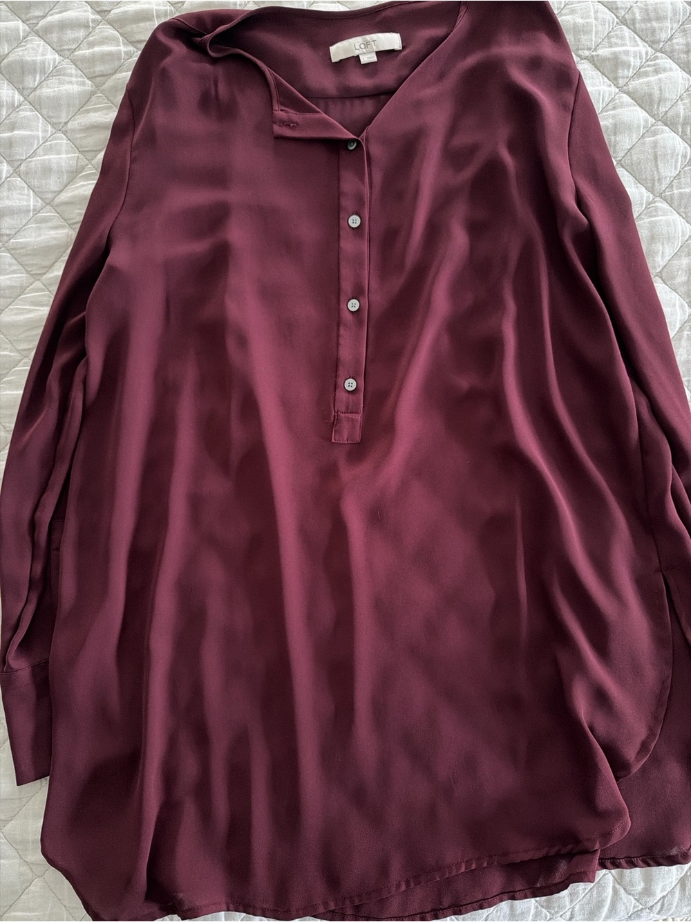 LOFT Women’s Long-Sleeve Burgundy Tunic Shirt